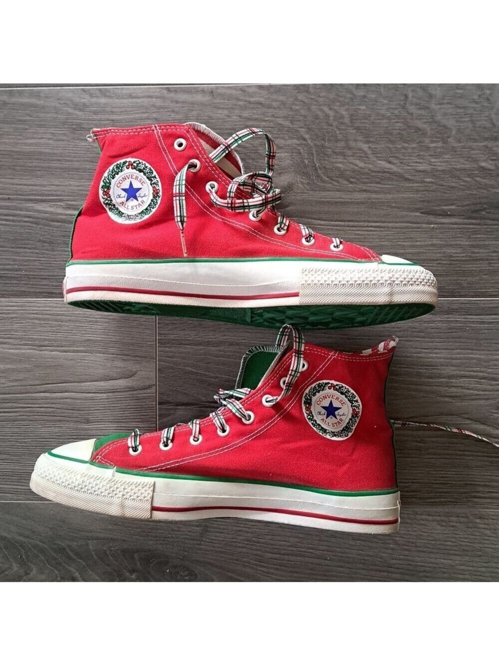 VTG Christmas Converse All Star Red Green HOLIDAY Sneakers Striped Canvas 9.5